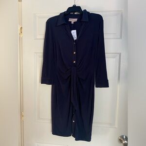 Black dress with gold buttons